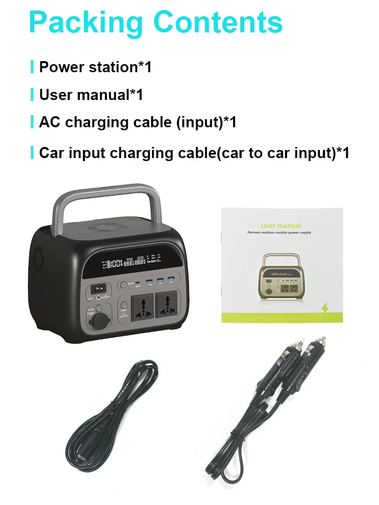 Powerstation - Stroomgenerator - Mini-Generator - Draagbare - Krachtcentrale - LiFe PO4-batterij - met Powerbankfunctie - 500W - 345Wh - 108000mAh - 110V 220V AC-uitgang - voor Thuisgebruik  - Kamperen - Reizen - Zwart