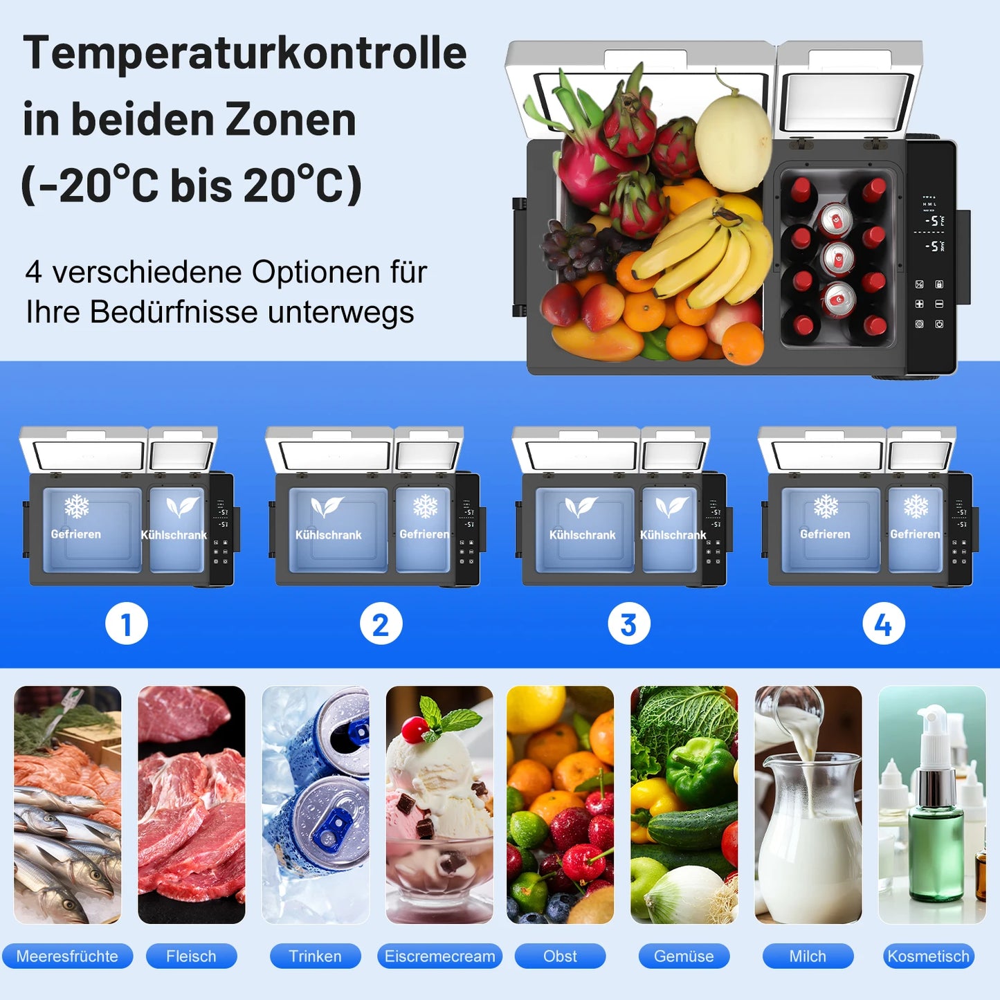 Compressor Koelbox – Portable Koelkast – Camping Koelbox – Draagbare Vriezer – Outdoor Koelbox – Dual Zone Temperatuur – Energiezuinig & Stil - 55L