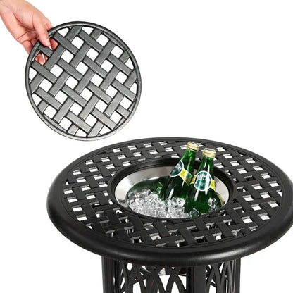 Aluminium Bijzettafel – Buiten Tafel – Tuinmeubel – Koffietafel – Compact Formaat – Ingebouwd Ijsbakje – Weerbestendig - QUORE