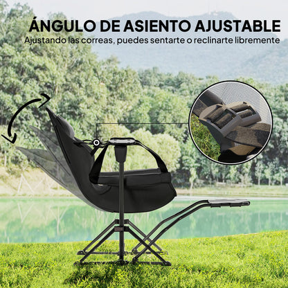 Camping Stoel – Relaxstoel – Loungefauteuil – Voedingsstoel – Fauteuil – Verstelbare Rugleuning tot 168° – Water- en UV-bestendige Oxford Stof - 88 x 160 x 104 cm - Zwart