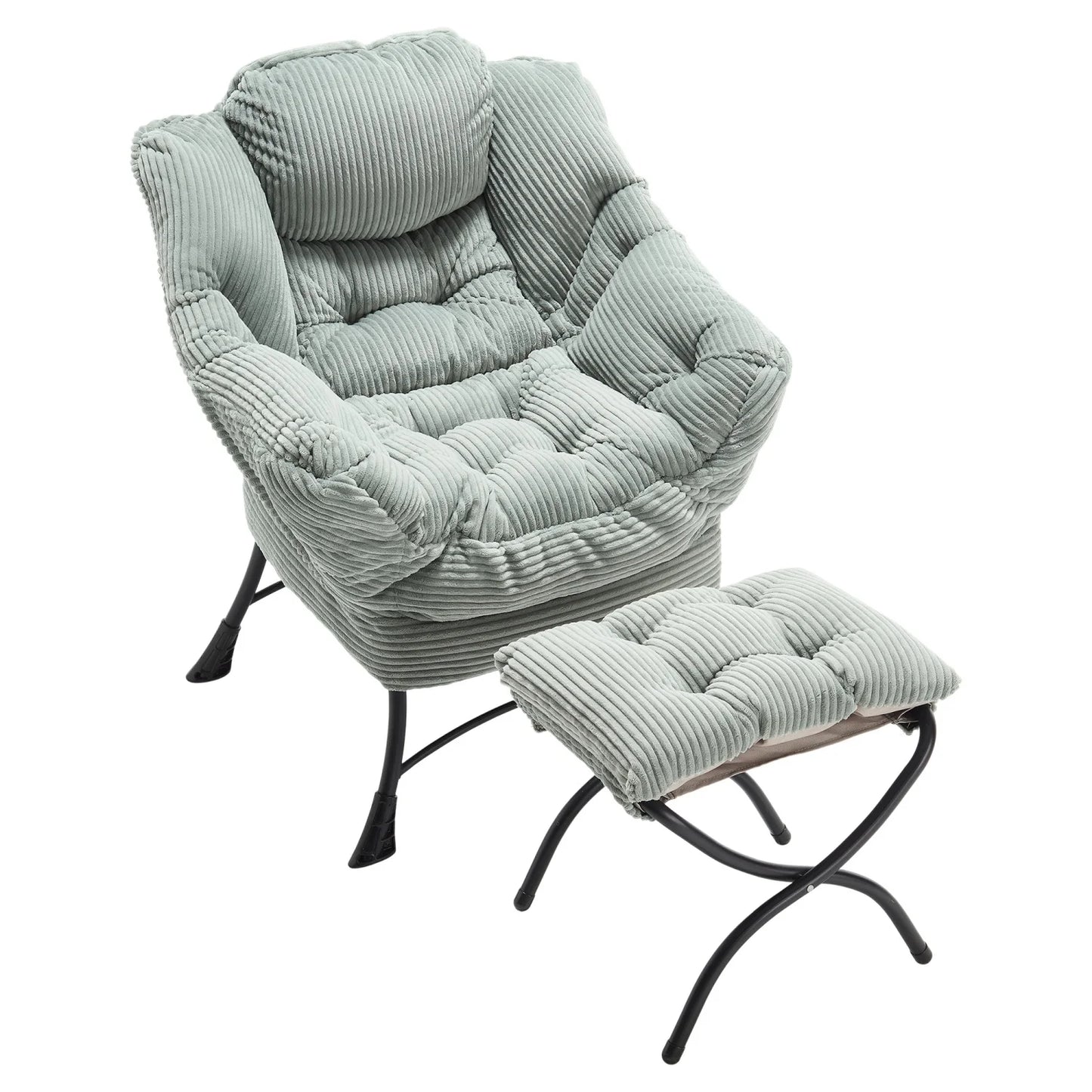 Lounge Stoel – Relaxstoel – Fauteuil – Zitstoel – Met Voetenbank – Ergonomisch Design – Metalen Constructie - 77.5 x 66 x 19 cm - Mint