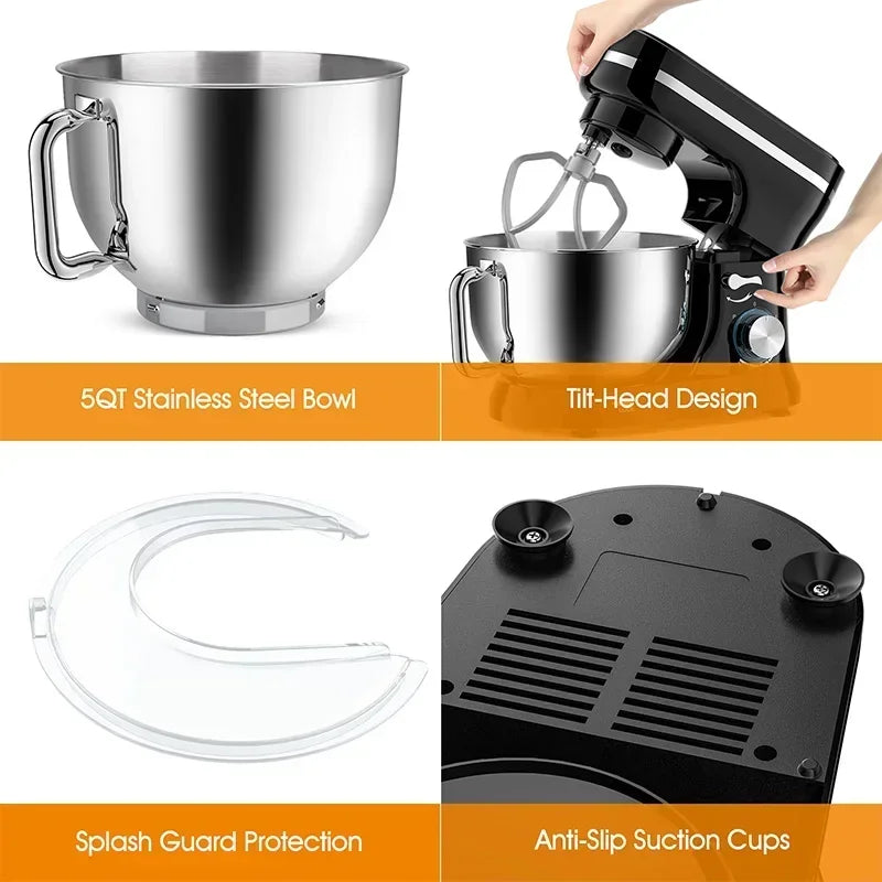 Keukenmixer - Keukenmachine - Foodprocessor - Keukenrobot - 1000W – 8 Snelheden – 4.5L Roestvrijstalen Kom – Elektrische Foodmixer - Zilver