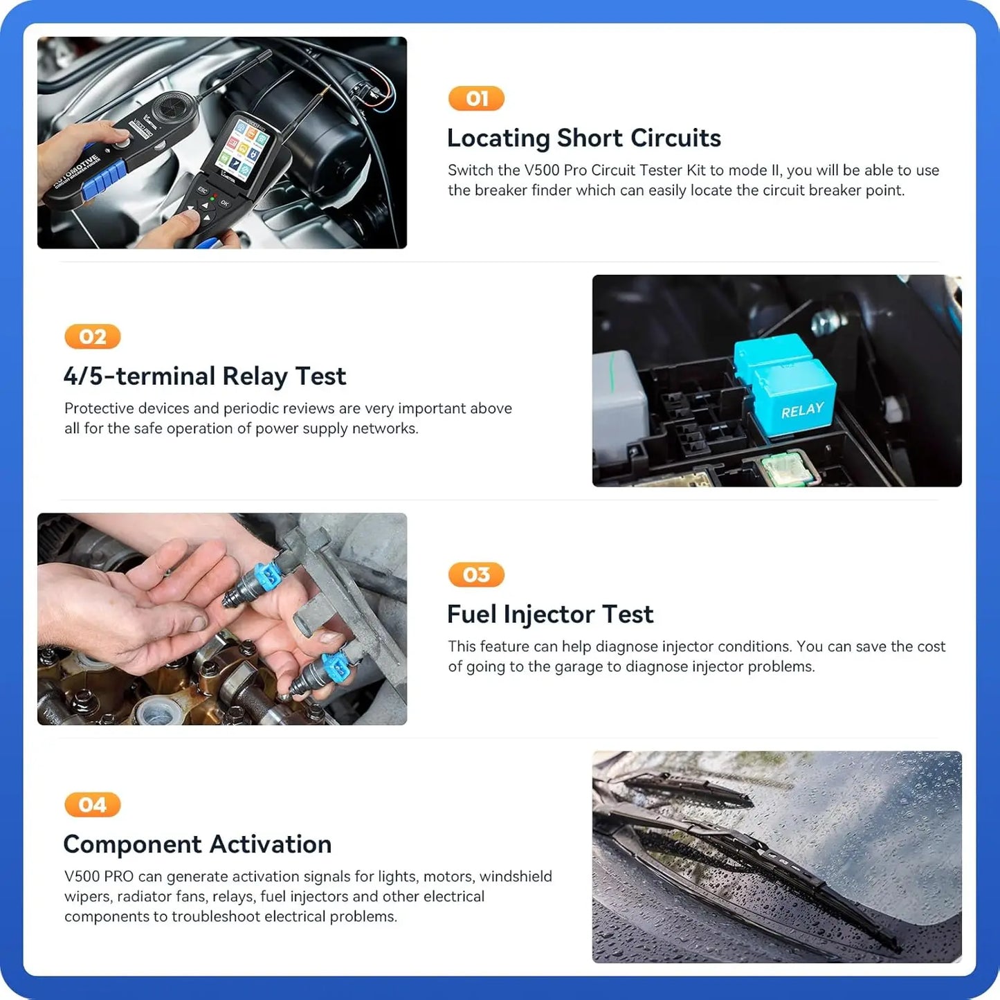 Automotive Circuit Tester – Circuitzoeker – Multimeter – Oscilloscoop – Injector Tester – Nauwkeurige Foutopsporing – 90° Draaibaar Scherm - QUORE