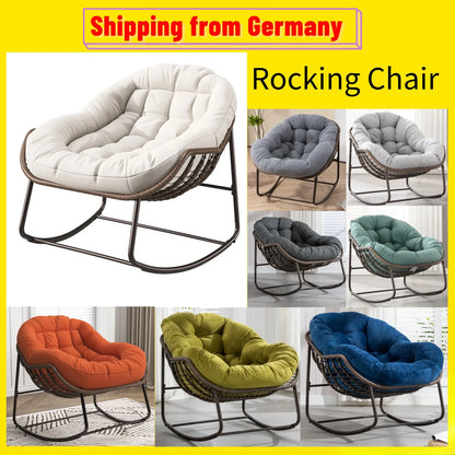 Schommelstoel – Relaxstoel – Fauteuil – Loungestoel – Voedingsstoel – Kunstrotan & Stalen Frame – Weerbestendig Met Zacht Kussen - QUORE