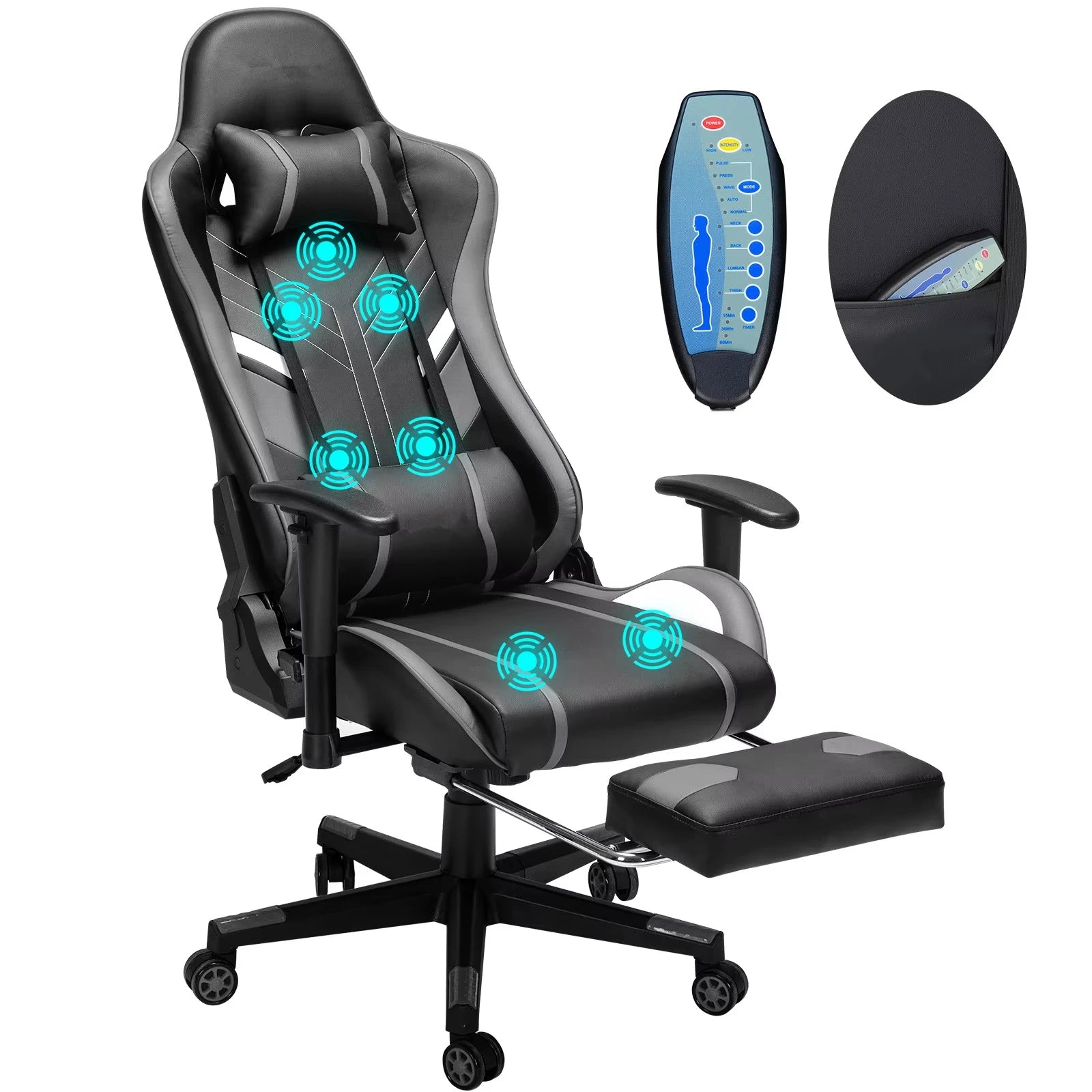 Gamingstoel – Bureaustoel – Massagestoel – Ergonomische Stoel – Draaistoel – 5 Massageprogramma’s – Kantelbaar Tot 175° - Zwart - QUORE