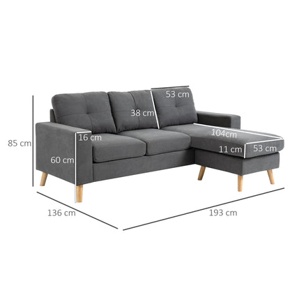 Hoeksalon – Hoekbank – Hoekzetel – Bank – Zitbank – 3-Zits – Donkergrijs Polyester – Omkeerbare Chaise Longue