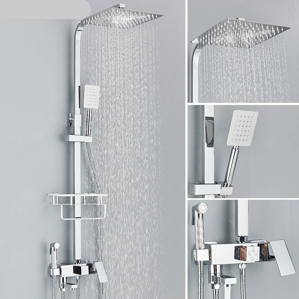 Regendouche - Douchekraan - Douchepaneel - Douche - 8 Inch Douchekop, Inbouw Wandmontage en Opbergplank - Chroom - QUORE