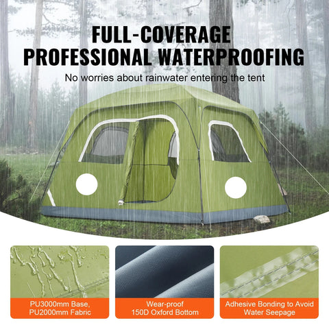Tent - Strandtent - Kampeertent - 10 x 9 x 6.5 ft - voor 6 Personen - Waterdicht - Lichtgewicht - Backpacking Tent - Gemakkelijk Opzetten - met Deur en Raam - Groen