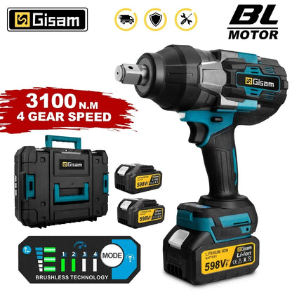 GISAM 3100N.M Brushless Electric Impact Wrench 3/4 Inch Cordless Torque Wrench Screwdriver Power Tool For Makita 18V Battery - QUORE