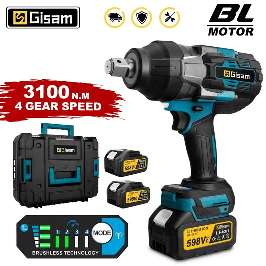 GISAM 3100N.M Brushless Electric Impact Wrench 3/4 Inch Cordless Torque Wrench Screwdriver Power Tool For Makita 18V Battery - QUORE
