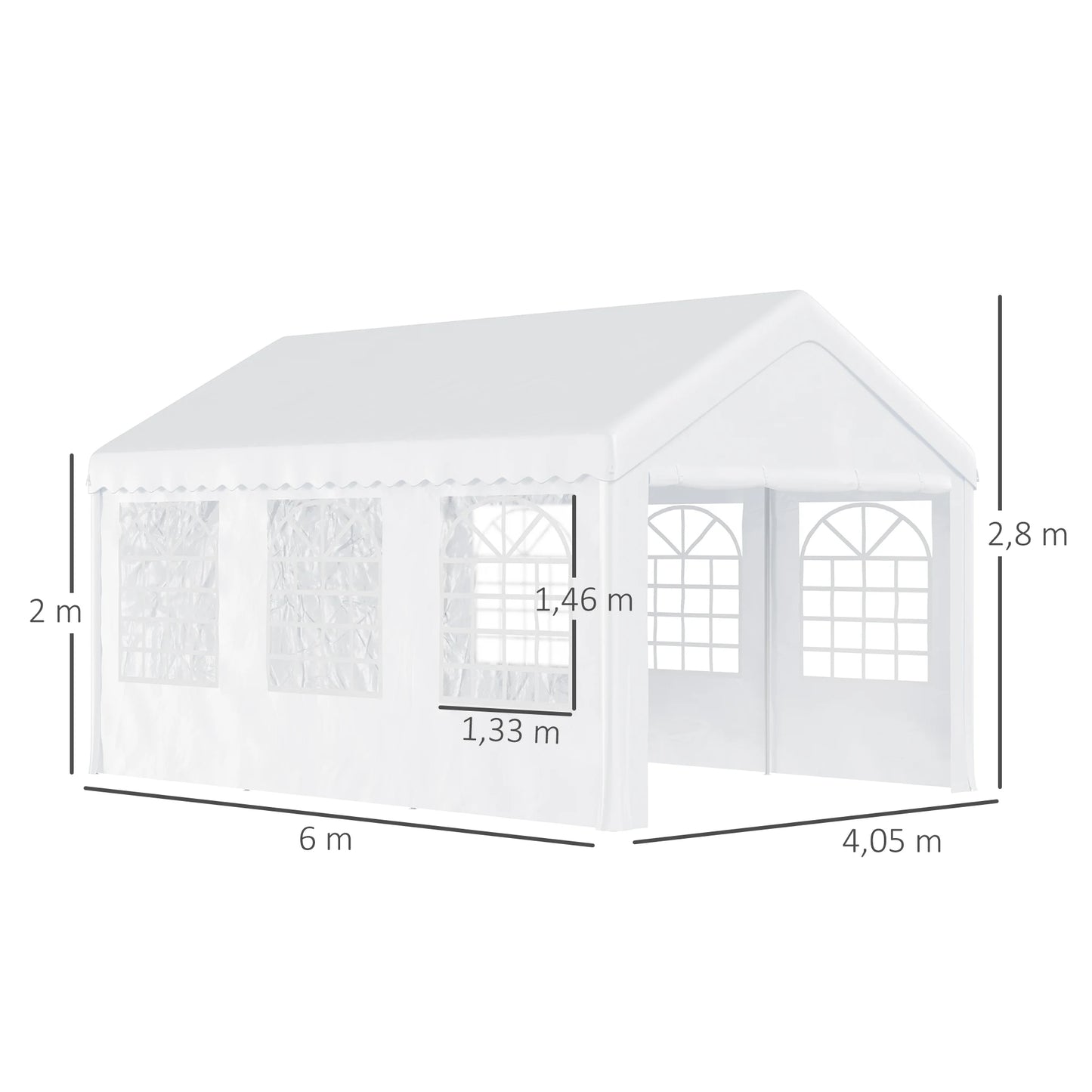 Jardin Tent Gazebo 6x4m - Pérgola con 6 Ventanas y 4 Paneles Laterales Extraíbles - Acero Galvanizado - Blanca