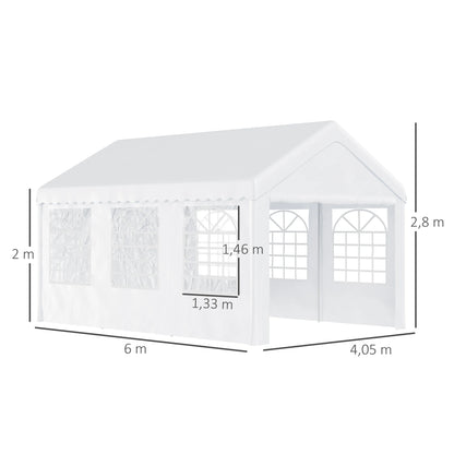 Jardin Tent Gazebo 6x4m - Pérgola con 6 Ventanas y 4 Paneles Laterales Extraíbles - Acero Galvanizado - Blanca