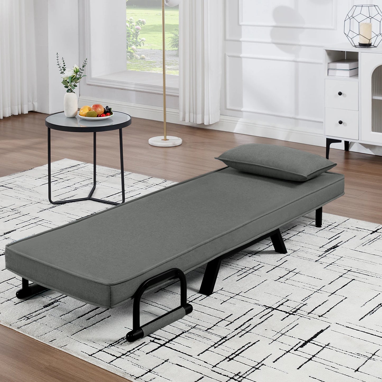 Slaapbank - Slaapfauteuil - Slaapstoel - Inklapbare Slaapbank - Opvouwbare Stoel - 3-in-1 - met Fauteuil - Linnen Bekleding - Kussen - Verstelbare Rugleuning - Grijs - QUORE