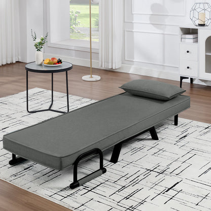 Slaapbank - Slaapfauteuil - Slaapstoel - Inklapbare Slaapbank - Opvouwbare Stoel - 3-in-1 - met Fauteuil - Linnen Bekleding - Kussen - Verstelbare Rugleuning - Grijs - QUORE