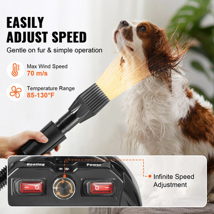 Professionele Hondenfohn - Waterblazer voor Honden - Hondenfohn met 4 Opzetstukken -Stil Design met geluidsdemper - Verstelbaar Vermogen - Zwart - QUORE