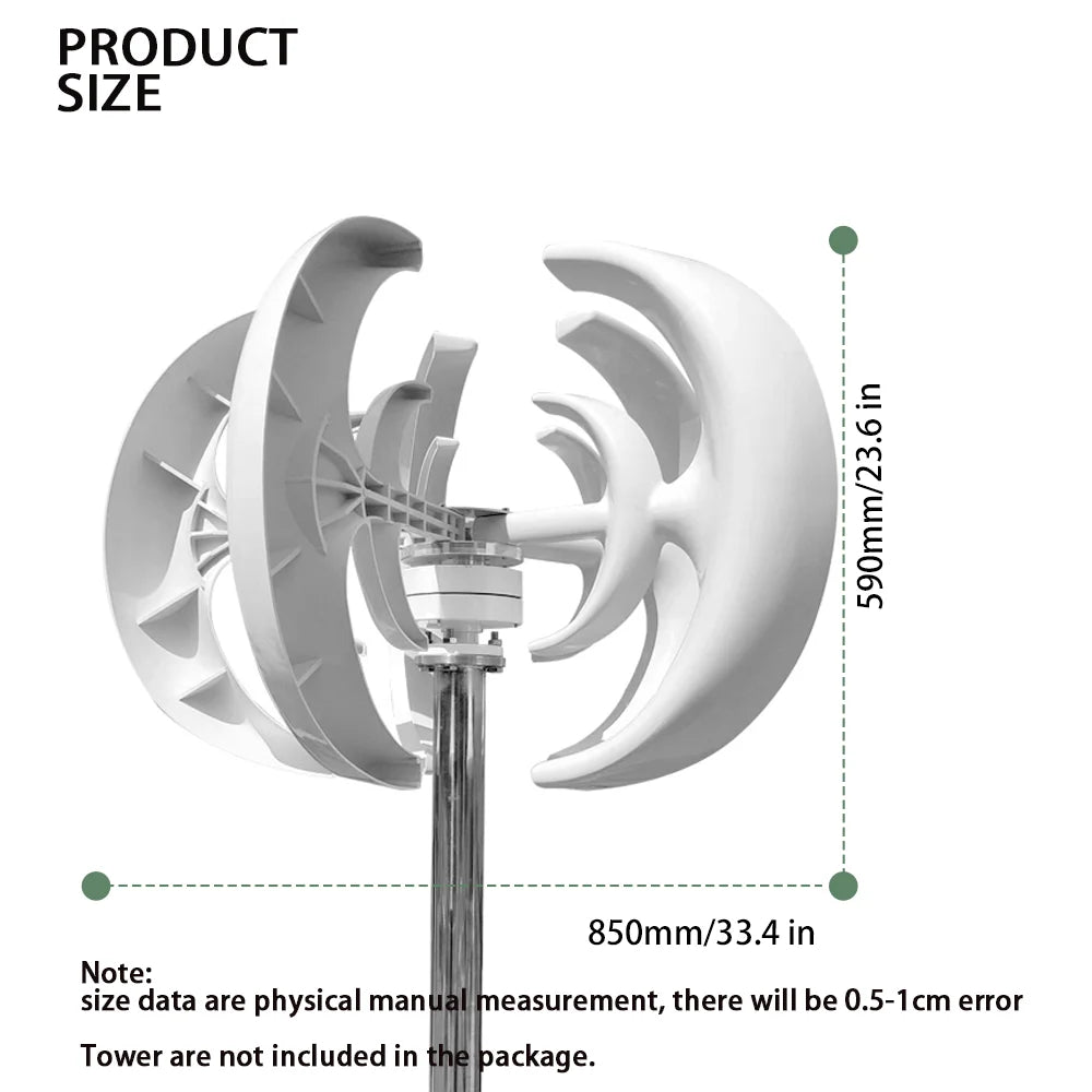 3000W Windturbine Generator – Windmolen – Windenergie Set – Verticale As Turbine – Hybride Zonne-energiesysteem – 24V Variant – Stil Ontwerp – LiFePO4 Batterij 2560Wh