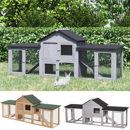 PawHut outdoor hutch for 2-4 rabbits with asphalt roof tray