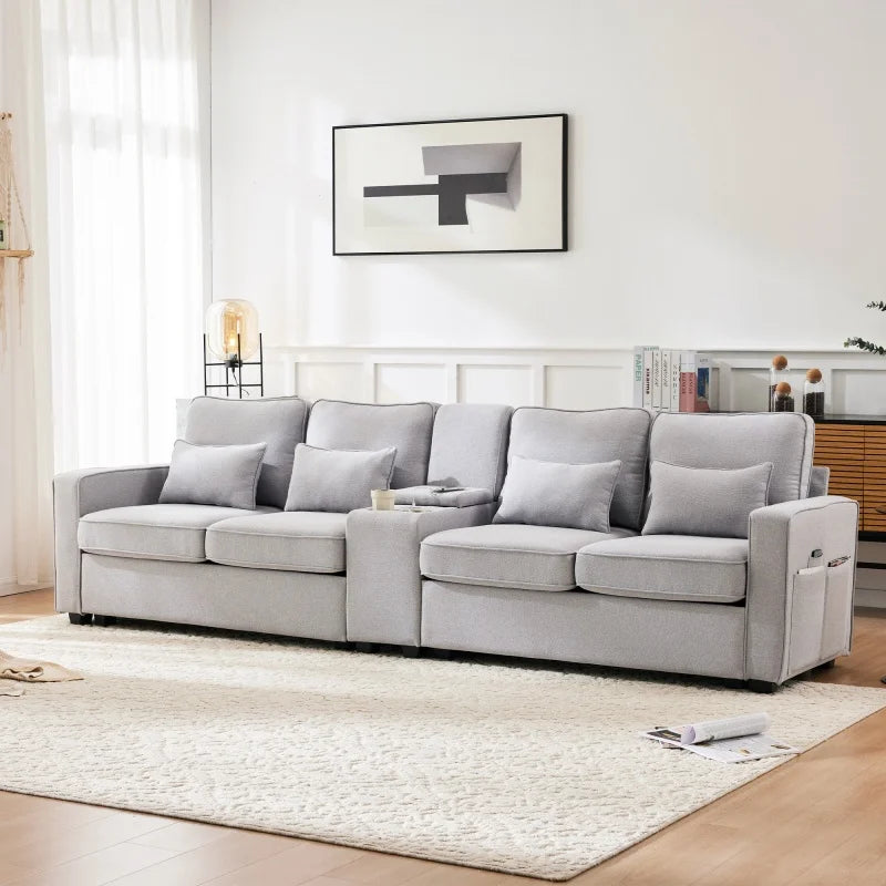 Bank – Sofa – Zitbank – Loveseat – Linnen Bekleding – USB-Poort – Bekerhouders