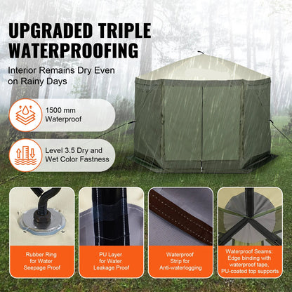 Partytent - Gazebo - Kampeertent - Opvouwbare - Handige Draagtas - Waterdicht en UV50+ Bescherming - met 6 Winddoeken en Mesh Ramen - 10x10ft Groen - QUORE