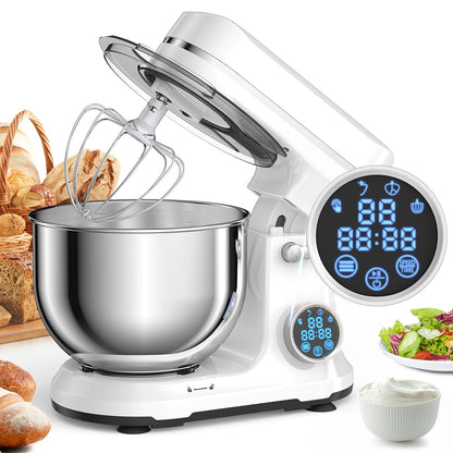 Keukenmachine - Keukenmixer - Mixer - Keukenrobot - 1200W - met 11 Snelheden - Digitale OLED Display en Accessoires - Foorprocessor - Wit - QUORE