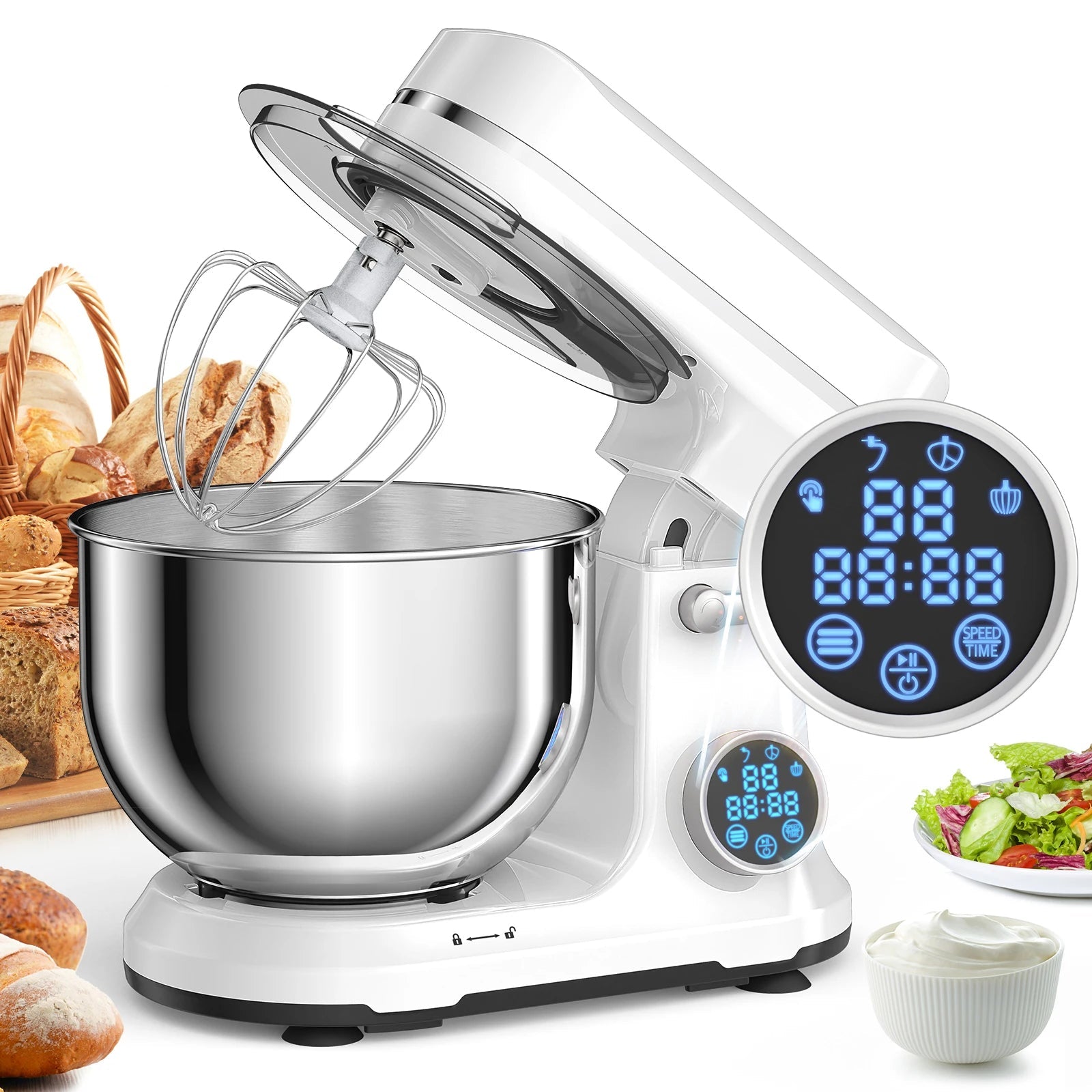 Keukenmachine - Keukenmixer - Mixer - Keukenrobot - 1200W - met 11 Snelheden - Digitale OLED Display en Accessoires - Foorprocessor - Rood - QUORE