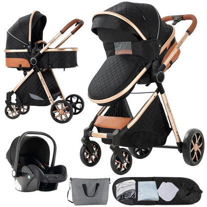 Kinderwagen – Babywagen – Wandelwagen – Buggy – Reiswieg – Obsidian Zwart – Lichtgewicht Katoen – Inklapbaar Compact
