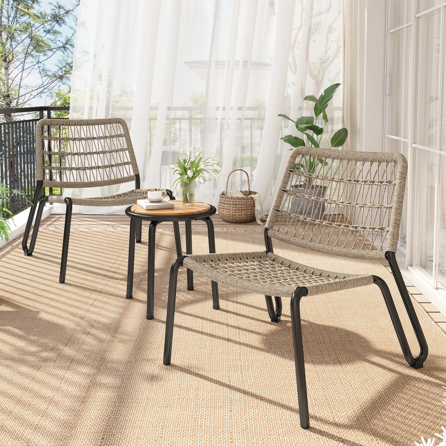 Buitenstoelen – Tuinstoelen – Balkonstoelen – Strandstoelen – Handgeweven – Weerbestendig – Ergonomisch Ontwerp - 59 x 81 x 71.5 cm
