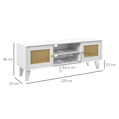 Tv-Meubel – Tv-Kast – Tv-Meubel Met Opbergruimte – Woonkamermeubel – Voor Tv Tot 55 Inch – Handgevlochten Rattan Deuren - QUORE
