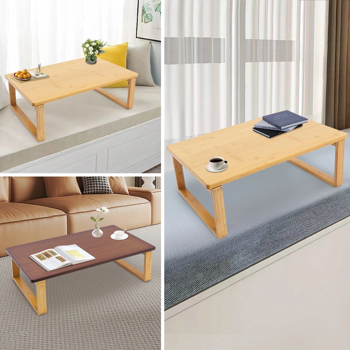 Bamboe bijzettafel – inklapbare koffietafel – salontafel – vloertafel – theetafel – duurzaam bamboehout – compact 80x50x31 cm