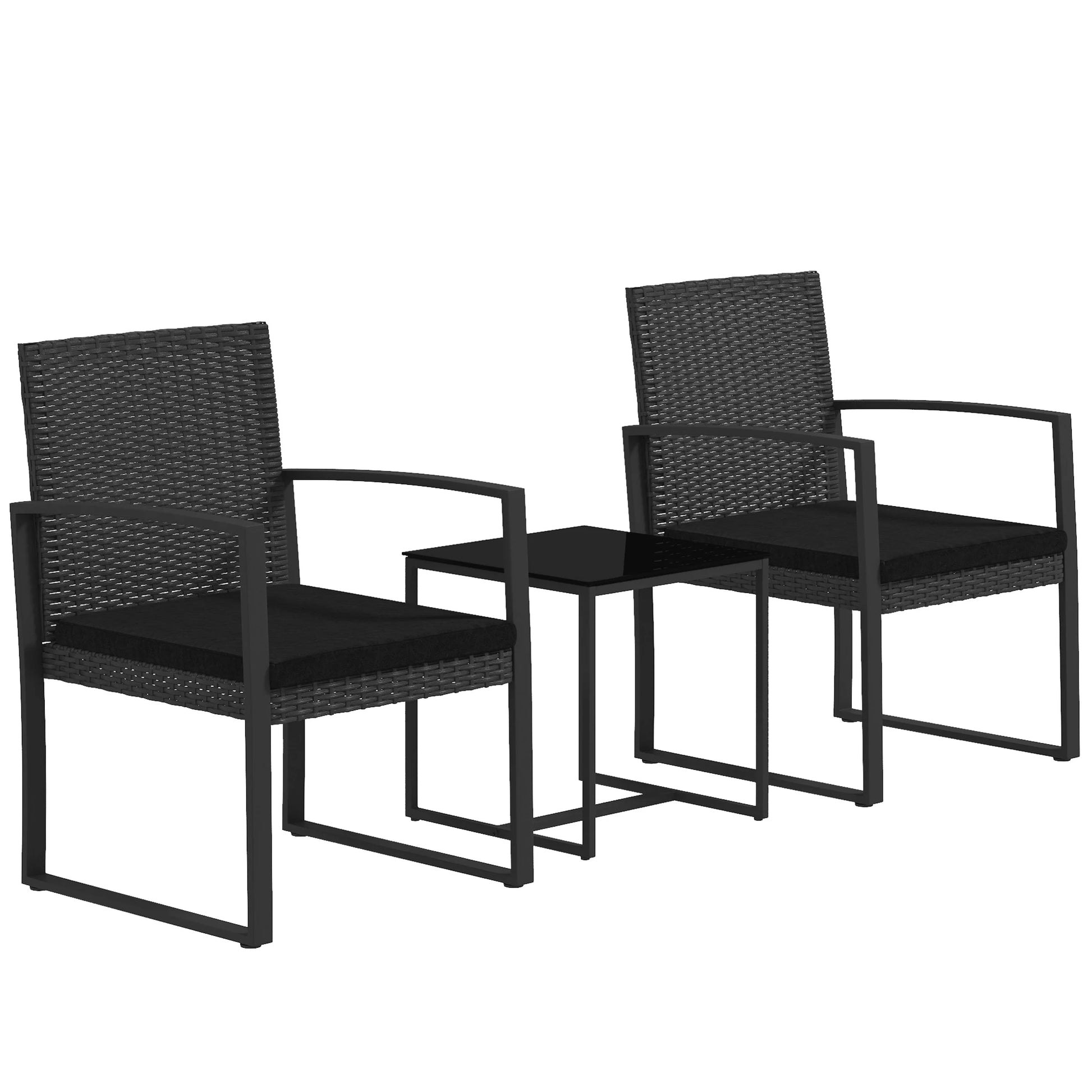 Set van Kunststof Rattan Tuinmeubelen met Zwarte Kussens - 3-delige Patio Set - Moderne Tuinmeubels - Comfortabele Fauteuils & Salontafel - Makkelijk Schoon te Maken Kussens - Duurzaam Stalen Frame - QUORE