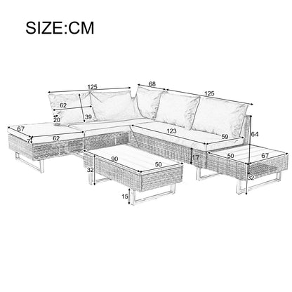 Loungebank – Tuinbank – Loungeset – Buitenbank – Tuinmeubel – UV-bestendig PE-Rattan – Verstelbare Rugleuning - Khaki