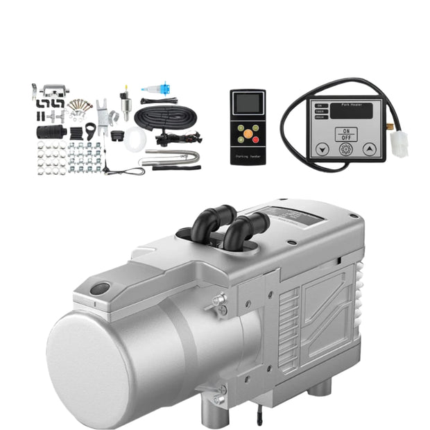 Luchtverwarmer Diesel/Gasolie- Parkeerverwarming- Autokachel- 5KW 12V- met sanitair LCD schakelaar Geluiddemper Motor- Zilver