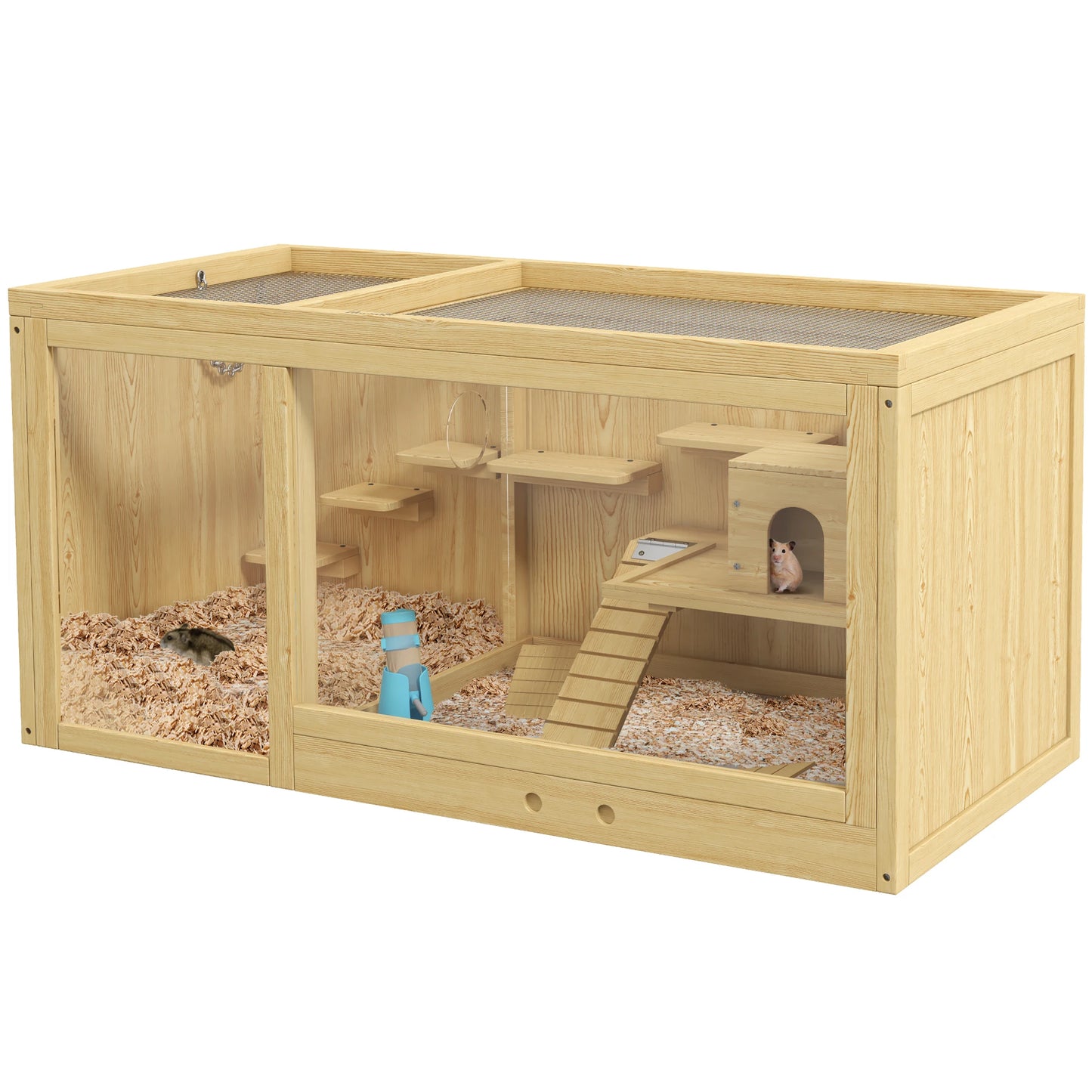 Hamsterruimte – Hamsterkooi – Knaagdierkooi – Dierenhok – Speelkooi – Hout – Meerlaagse Kooi 100x50x50 cm - QUORE