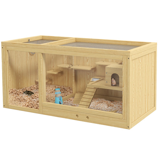 Hamsterruimte – Hamsterkooi – Knaagdierkooi – Dierenhok – Speelkooi – Hout – Meerlaagse Kooi 100x50x50 cm - QUORE