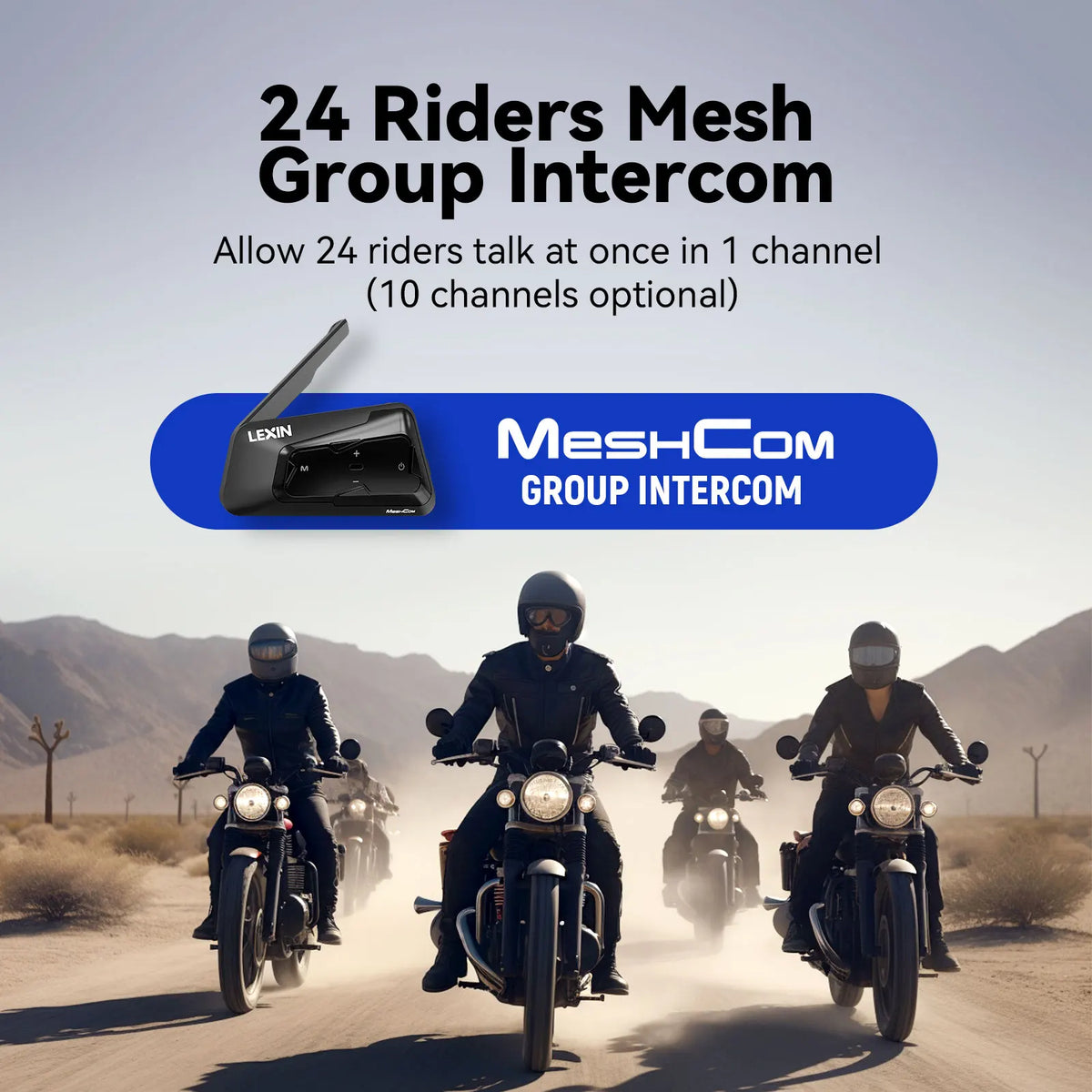 LEXIN-MeshCom Motorcycle MESH&Bluetooth Headset Intercom ,With Mesh Communication System, Parallel Audio- Intercom,24 Riders - QUORE
