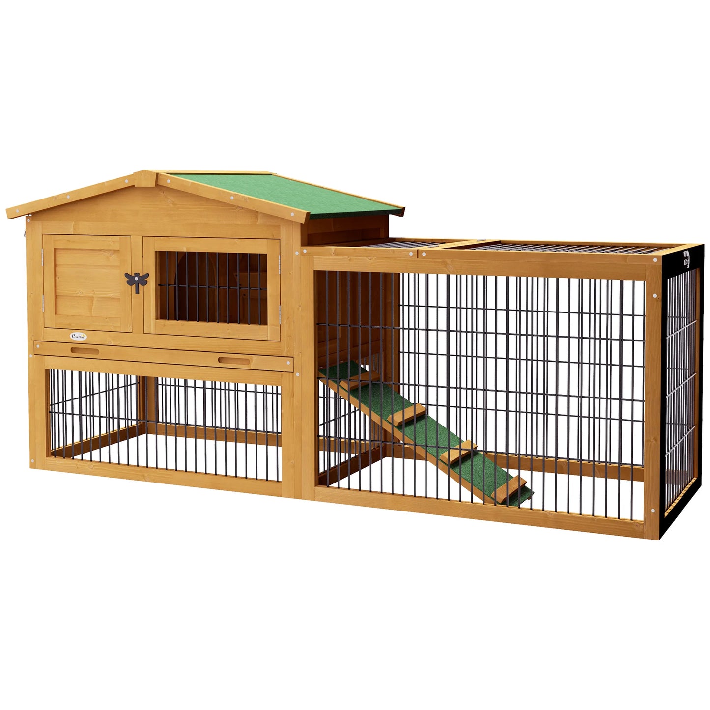 Tweelaagse Houten Ren – Buitenhok – Knaagdierverblijf – Dierenren – Buitenren – Waterbestendig Hout – Royaal Bewegingsvrijheid - 150 x 52 x 68 cm - Natuurlijk Hout