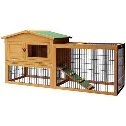 Tweelaagse Houten Ren – Buitenhok – Knaagdierverblijf – Dierenren – Buitenren – Waterbestendig Hout – Royaal Bewegingsvrijheid - 150 x 52 x 68 cm - Natuurlijk Hout