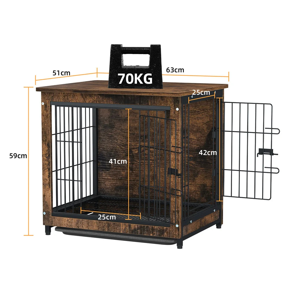 Houten Hondenbench - Hondenkennel Hout - Binnenbench - Dubbele Deur - Hondenhuis - Bijzettafel - Industrieel - 3-in-1 Ontwerp - Klein