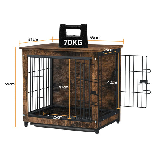 Houten Hondenbench - Hondenkennel Hout - Binnenbench - Dubbele Deur - Hondenhuis - Bijzettafel - Industrieel - 3-in-1 Ontwerp - Klein