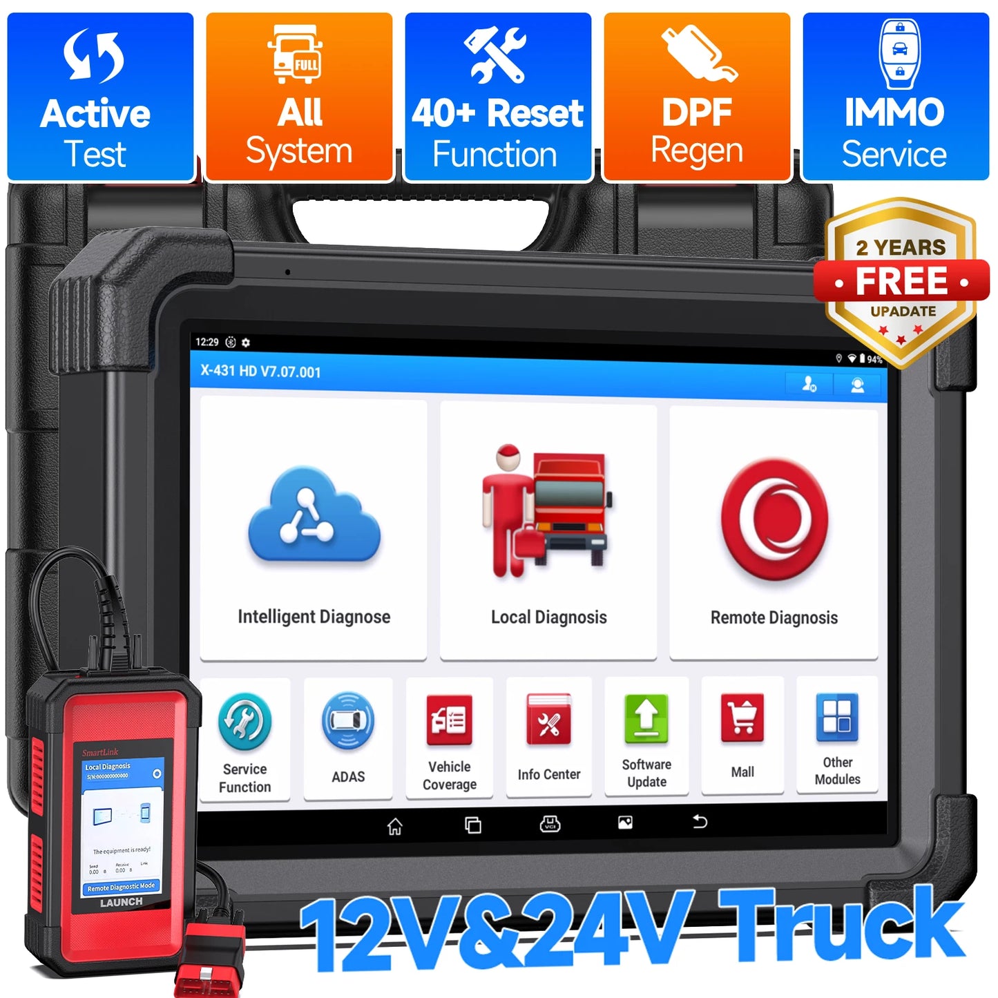 Professionele Diagnosetool – Scanner – Diagnoseapparaat – Truck Scanner – Vrachtwagen Diagnosticator – 10,1 Inch Touchscreen – Bluetooth Connectiviteit