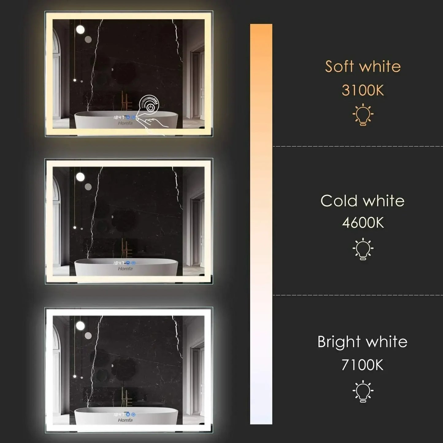 Badkamerspiegel - Spiegel - LED - 70x50cm - Vierkant Design met Verlichting – Anti-condens & Dimbaar – Wandmontage