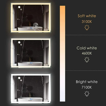 Badkamerspiegel - Spiegel - LED - 70x50cm - Vierkant Design met Verlichting – Anti-condens & Dimbaar – Wandmontage