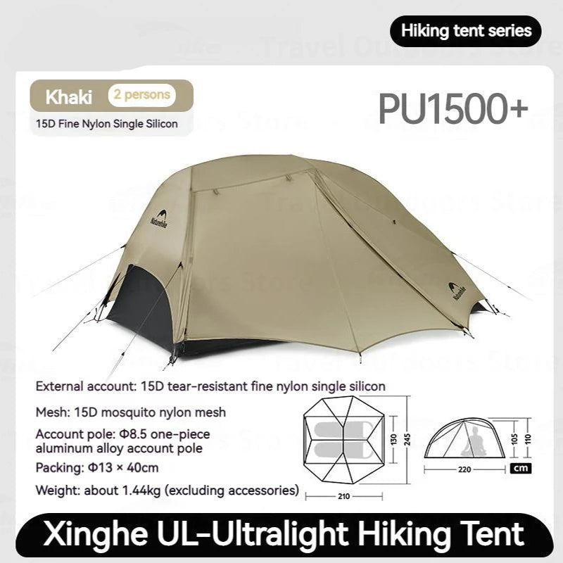 Tweepersoons Tent – Kampeertent – Wandel Tent – Lichtgewicht Tent – Outdoor Tent – Ultralicht 1,44 kg – Waterdicht >3000 mm – Khaki