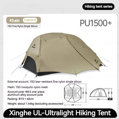 Tweepersoons Tent – Kampeertent – Wandel Tent – Lichtgewicht Tent – Outdoor Tent – Ultralicht 1,44 kg – Waterdicht >3000 mm – Khaki