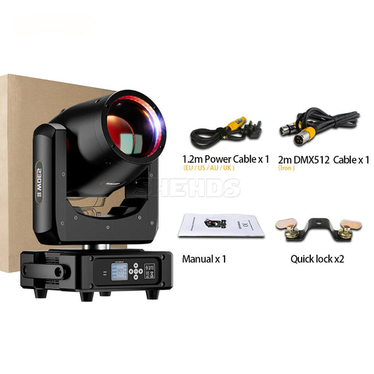 Moving Head Lamp – Professionele Stage Light – DJ Licht – Theater Verlichting – Club Effect – 230W Krachtig – Variabele Zoom 1,2°-30° – 13 Kleuren + Gobo’s – EU Stekker - QUORE