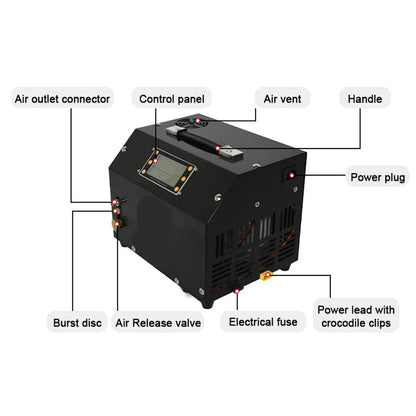 Luchtcompressor - Luchtcompressor Bandenpomp - Airpress Compressor - met LCD-scherm - Digitaal Besturingssysteem - 300Bar - 4500Psi PCP - 220V - met Ingebouwde 12V Draagbare Stroomadapter Ventilator