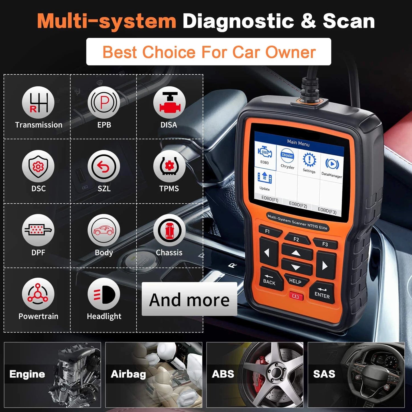 Auto Diagnosetool – Multisysteem Scanner – Foutcode Lezer – OBD2 Diagnostiek – ABS Reset – Actieve Testfuncties – Gratis Software Updates