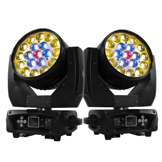 Discolamp - Party Lights - Disco licht - Party Laser  - Podiumverlichting - Mini LED & Laser Party Lamp - 19x15W Zoom & DMX-compatibel -  Discobal - Beam+Wash RGBW Moving Head Lich - 2 Stuks