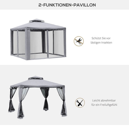 Tuinpaviljoen – Tuin Prieel – Buitenpaviljoen – Terraspaviljoen – Overkapping – Buitenverblijf – Metalen Frame – Waterafstotend Dak – Insectengaas Zijwanden - Grijs