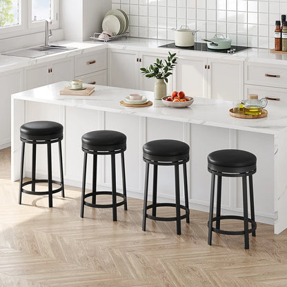 Barkruk – Barstoel – Kruk – Keukenstoel – Barkruk Zonder Rugleuning – 24 Inch Draaibaar – PU-Leren Zitting Met Zacht Schuim - QUORE